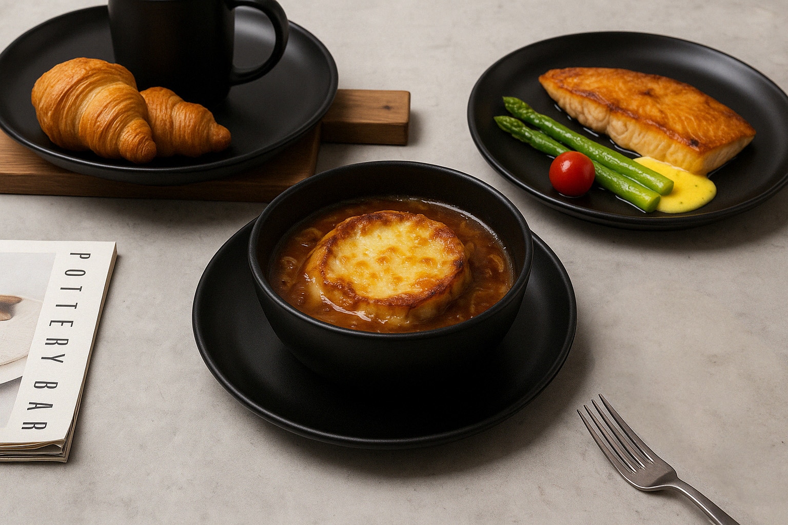 12-Piece Stoneware Dinnerware Sets With Mugs | Microwave & Dishwasher Safe | Non-Toxic Dinner Plates Bowls Set | Stackable Matte Glaze Kitchenware For 3,Black_voghion.com